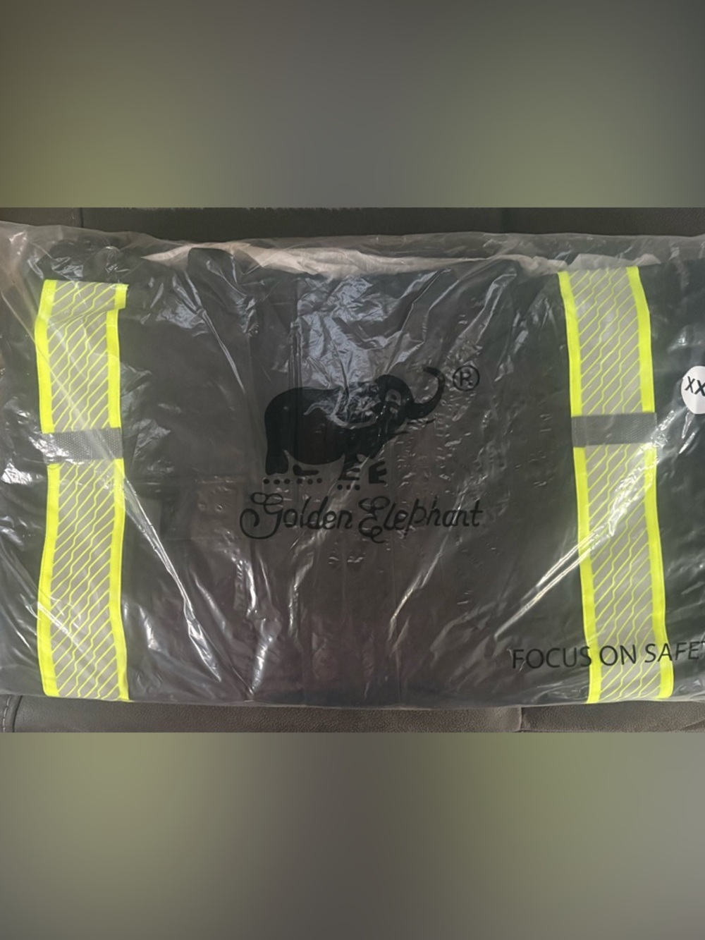 Golden Elephant High-Visibility Safety Vest in Black with Neon Yellow Stripes